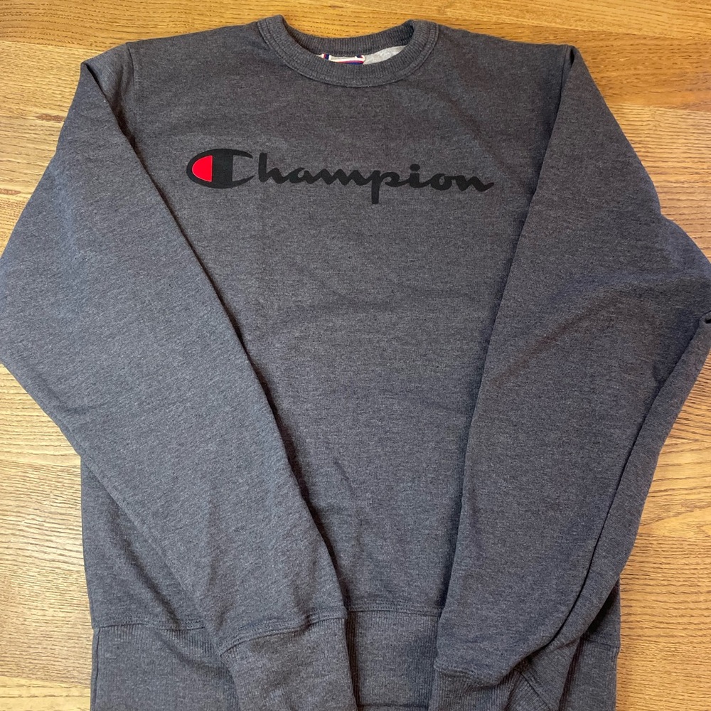 Champion Men's Powerblend Graphic Crew - S- charcoal